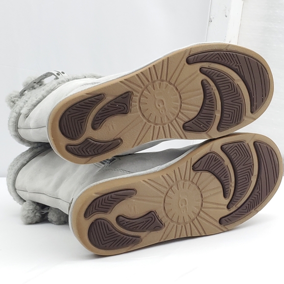 UGG Women's Plumdale Shearling Cuff Tall Suede Wool Lining Gray Boots Zip Size 7 - Picture 15 of 16